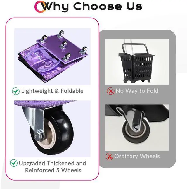 Alt view image 4 of 7 - Byootique 16" Rolling Tote Bag Grocery Bag on Wheels Shopping Trolley DuskViolet