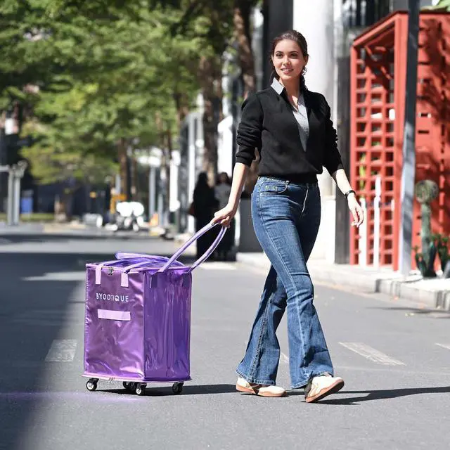 Alt view image 7 of 7 - Byootique 16" Rolling Tote Bag Grocery Bag on Wheels Shopping Trolley DuskViolet