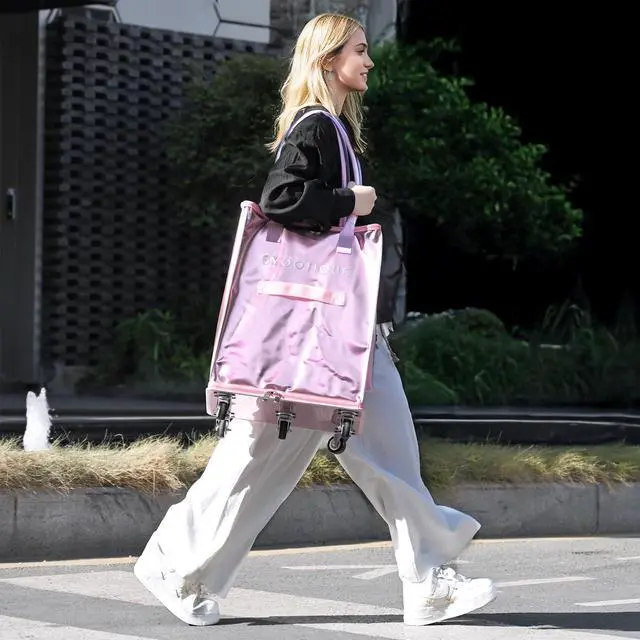 Alt view image 7 of 7 - Byootique 16" Rolling Tote Bag Grocery Bag on Wheels Shopping Trolley BubbleRush