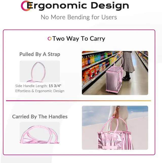 Alt view image 5 of 7 - Byootique 16" Rolling Tote Bag Grocery Bag on Wheels Shopping Trolley BubbleRush