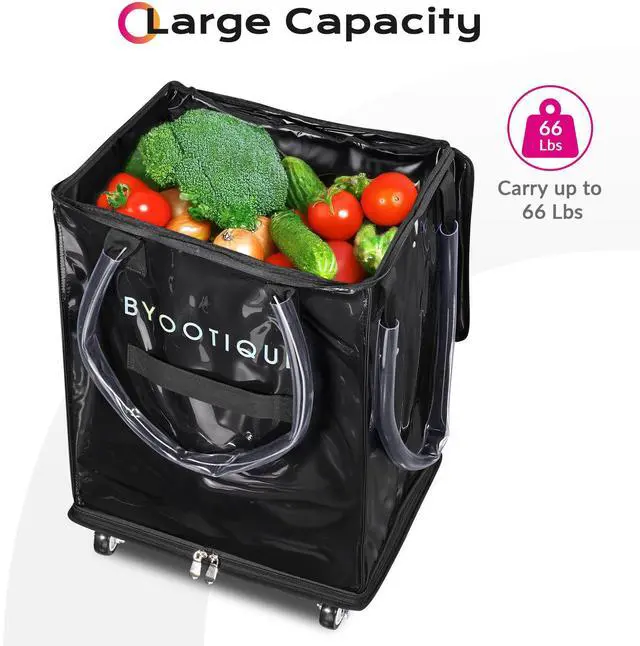 Alt view image 2 of 7 - Byootique 16" Rolling Tote Bag Grocery Bag on 5 Wheels for Travel MidnightGlitz