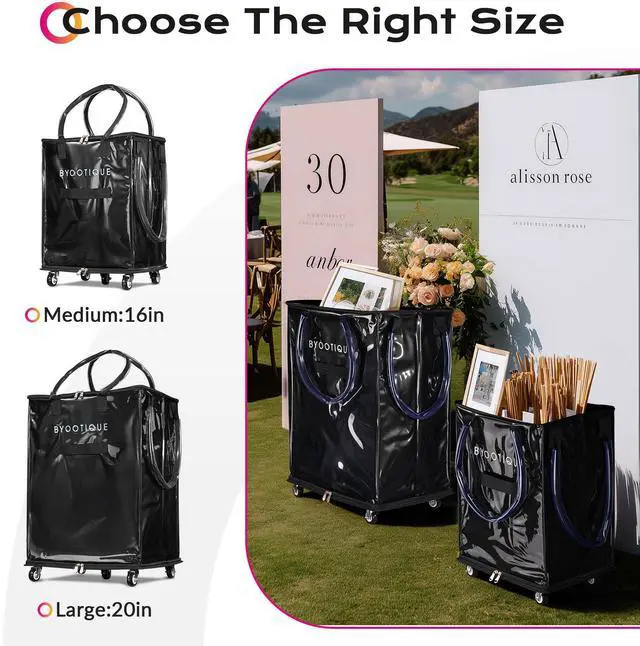 Alt view image 6 of 7 - Byootique 16" Rolling Tote Bag Grocery Bag on 5 Wheels for Travel MidnightGlitz