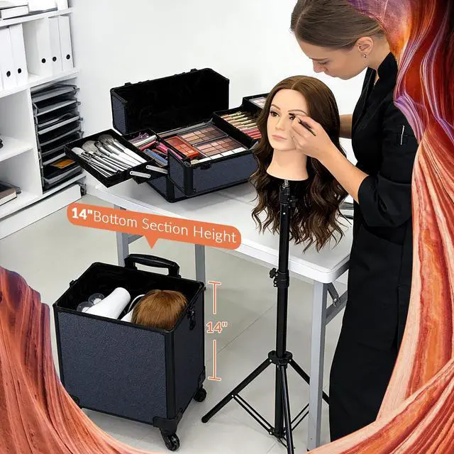 Alt view image 7 of 7 - Byootique 4in1 Rolling Makeup Train Case Cosmetic Organizer Rococo Midnight