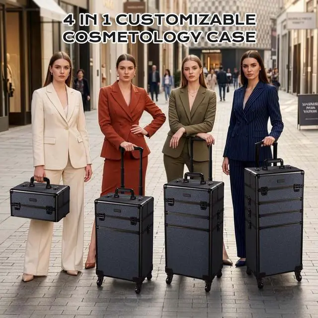 Alt view image 5 of 7 - Byootique 4in1 Rolling Makeup Train Case Cosmetic Organizer Rococo Midnight