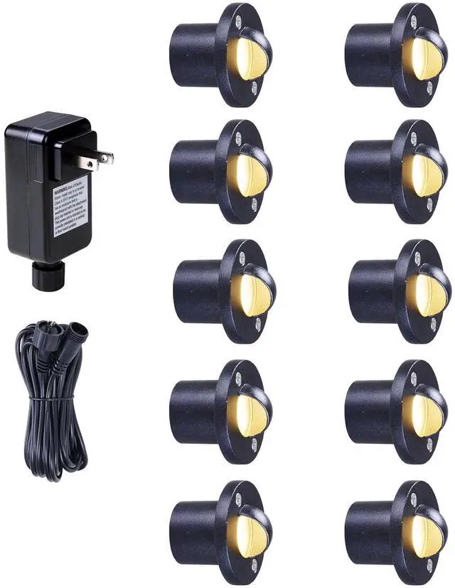 Main image of Yescom 10-Pack 3000K Warm White IP67 Waterproof Outdoor Step Lights, 12V Low Voltage Landscape Lighting with Transformer, Recessed LED Deck Lights