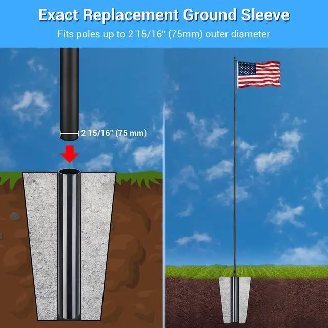 Alt view image 5 of 7 - Yescom 3"(76mm) ID Flagpole Ground Sleeve, PVC Anti-rust In Ground Flag Pole Protector Sleeve Replacement Fits 2 15/16" OD Flagpoles, Compatible with Bravery Valor 30ft Flag Pole