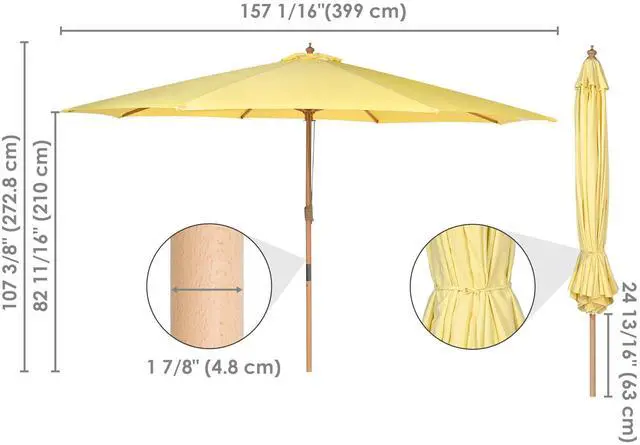 Alt view image 2 of 7 - Yescom 13FT Large Outdoor Patio Umbrella UV30+ Wood 8 Rib Pole for Table Beach Yard Garden Wedding Deck Cafe Pool Yellow