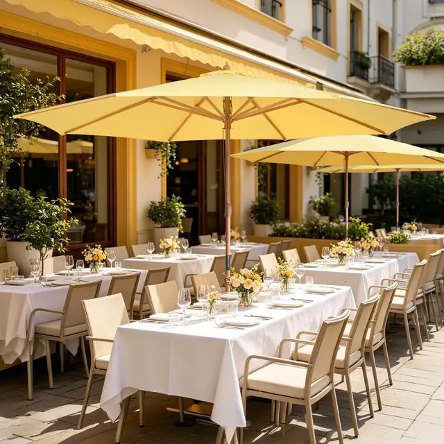 Alt view image 6 of 7 - Yescom 13FT Large Outdoor Patio Umbrella UV30+ Wood 8 Rib Pole for Table Beach Yard Garden Wedding Deck Cafe Pool Yellow