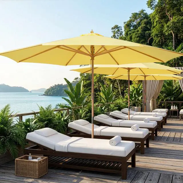 Alt view image 7 of 7 - Yescom 13FT Large Outdoor Patio Umbrella UV30+ Wood 8 Rib Pole for Table Beach Yard Garden Wedding Deck Cafe Pool Yellow