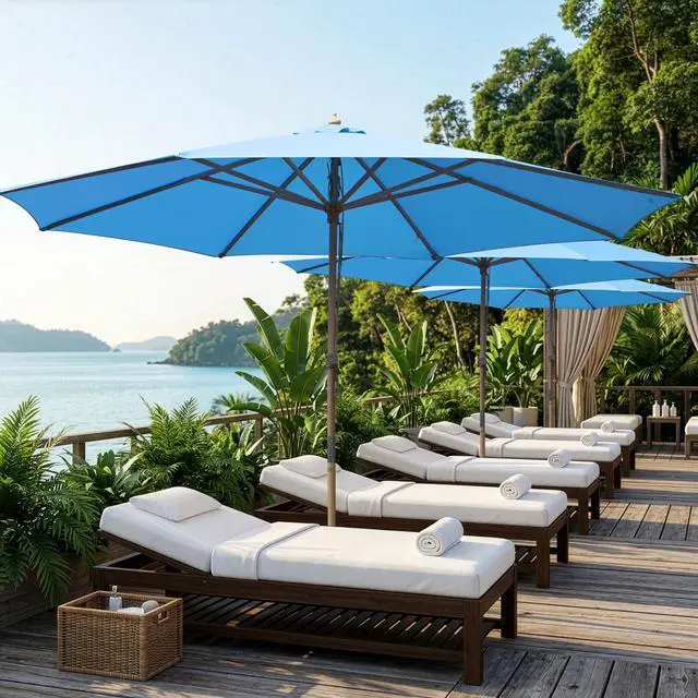 Main image of Yescom 13FT Large Outdoor Patio Umbrella Beech Wood 8 Pole for Wedding Event Party Yard Garden Deck Cafe Table Pool Blue
