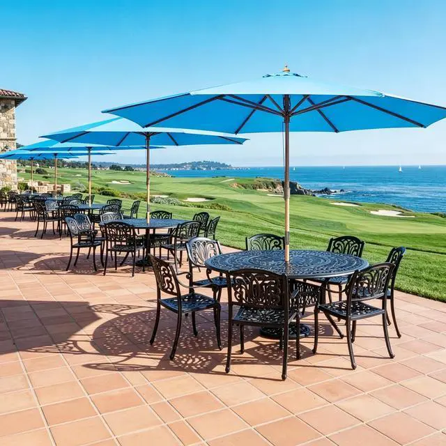 Alt view image 6 of 7 - Yescom 13FT Large Outdoor Patio Umbrella Beech Wood 8 Pole for Wedding Event Party Yard Garden Deck Cafe Table Pool Blue