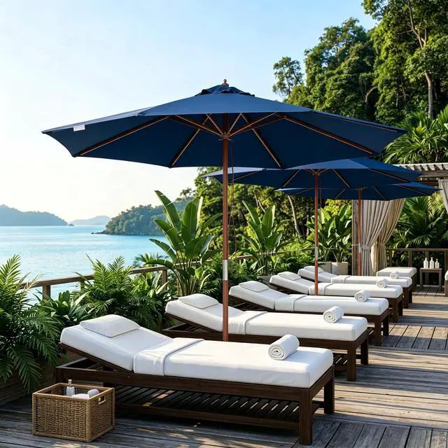 Main image of Yescom 9FT Wooden Patio Umbrella UV30+ for Beach Pool Wedding Party Table Market Garden Yard Hotel Deck Cafe Navy
