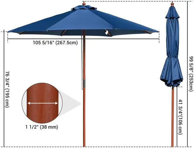 Alt view image 2 of 7 - Yescom 9FT Wooden Patio Umbrella UV30+ for Beach Pool Wedding Party Table Market Garden Yard Hotel Deck Cafe Navy