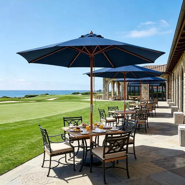 Alt view image 6 of 7 - Yescom 9FT Wooden Patio Umbrella UV30+ for Beach Pool Wedding Party Table Market Garden Yard Hotel Deck Cafe Navy