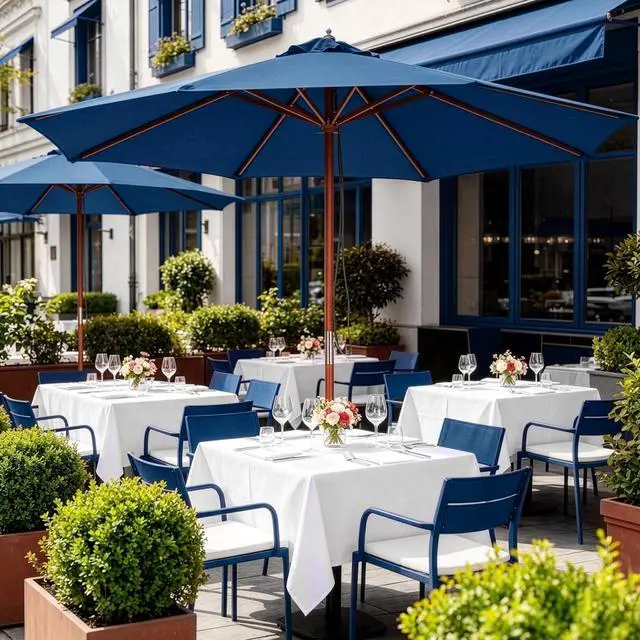 Alt view image 7 of 7 - Yescom 9FT Wooden Patio Umbrella UV30+ for Beach Pool Wedding Party Table Market Garden Yard Hotel Deck Cafe Navy