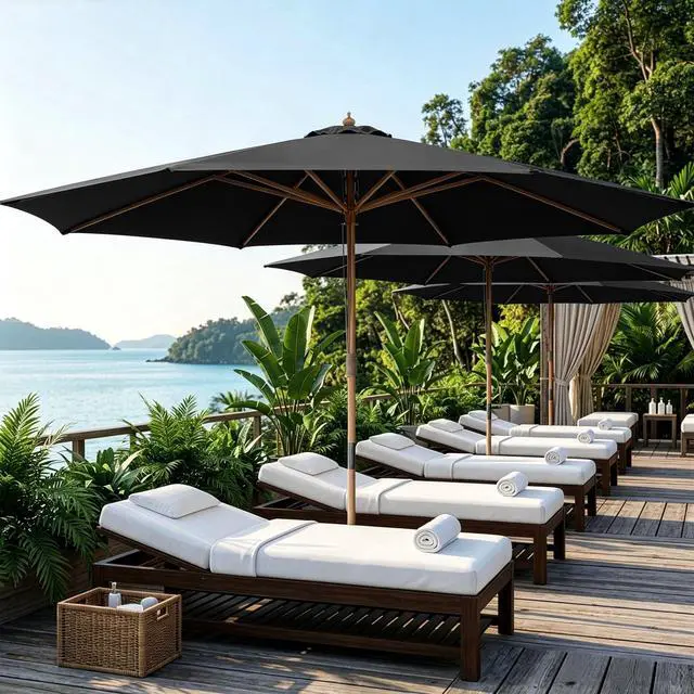 Alt view image 6 of 7 - Yescom 13FT German Beech Solid Wood Patio Umbrella Heavy Duty Outdoor Cafe Bistro Market Table Deck Large Shade Black