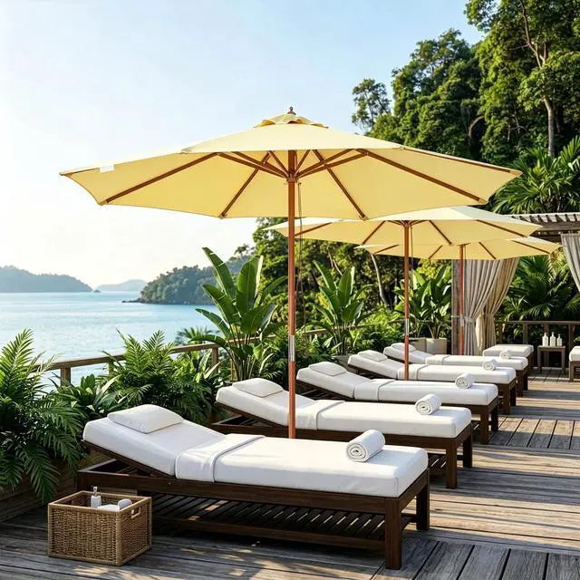 Main image of Yescom 9FT Wooden Patio Umbrella UV30+ for Beach Pool Wedding Party Table Market Garden Yard Hotel Deck Cafe Yellow