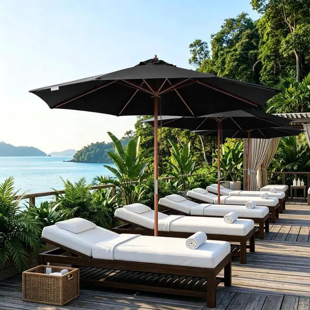 Alt view image 6 of 7 - Yescom 9FT Solid Wooden Outdoor Patio Umbrella for Cafe Courtyard Bistro Wedding Market Table Hotel Garden Deck Black