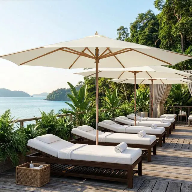Main image of Yescom 13FT Large Wooden Outdoor Patio Umbrella Solid German Beech Pole Rope Pulley Lift for Deck Pool Backyard Garden Market Beach Parasol,Ivory