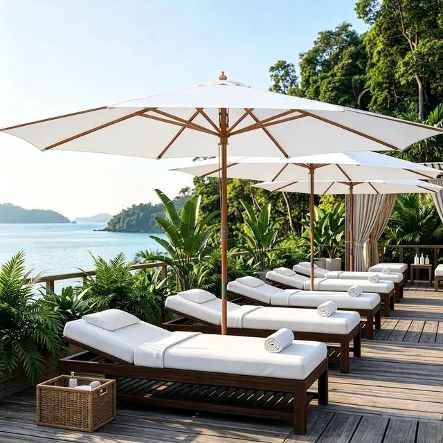 Alt view image 6 of 7 - Yescom 13FT Large Outdoor Patio Umbrella UV30+ Wood 8 Rib Pole for Table Beach Yard Garden Wedding Deck Cafe Pool White