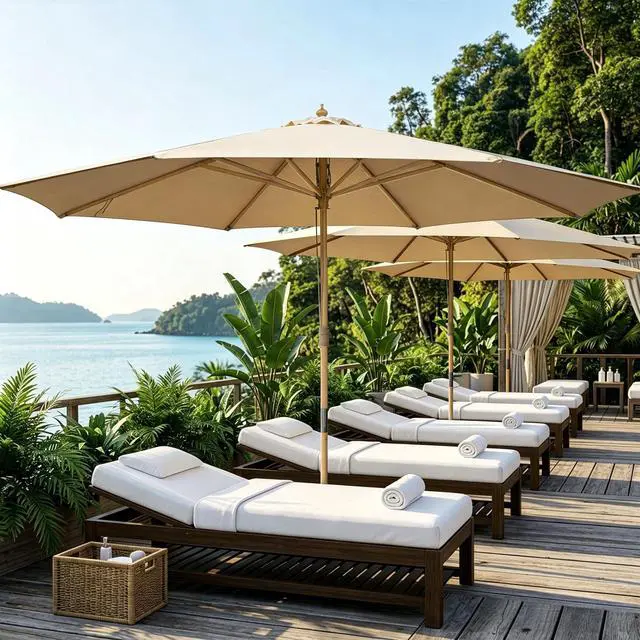 Main image of Yescom 13FT Large Outdoor Patio Umbrella UV30+ Wood 8 Rib Pole for Table Beach Yard Garden Wedding Deck Cafe Pool Tan