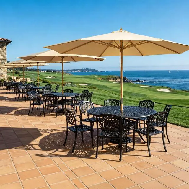 Alt view image 6 of 7 - Yescom 13FT Large Outdoor Patio Umbrella UV30+ Wood 8 Rib Pole for Table Beach Yard Garden Wedding Deck Cafe Pool Tan
