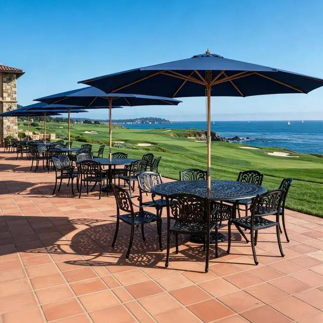 Alt view image 7 of 7 - Yescom 13FT Large Outdoor Patio Umbrella UV30+ Wood 8 Rib Pole for Table Beach Yard Garden Wedding Deck Cafe Pool Navy
