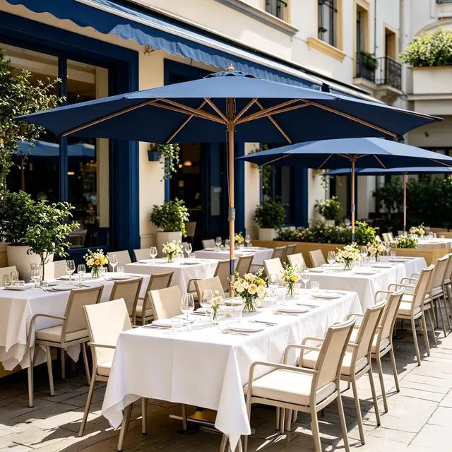 Alt view image 6 of 7 - Yescom 13FT Large Outdoor Patio Umbrella UV30+ Wood 8 Rib Pole for Table Beach Yard Garden Wedding Deck Cafe Pool Navy