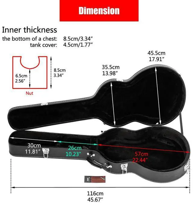 Alt view image 3 of 7 - Yescom Electric Guitar Case Hard Shell with Lock, Suit for Gibson 335 Style | High-End Fine-Grain PU Leather Hard Case Soft Padding Fits Semi-Hollow & Hollowbody Guitars, Black