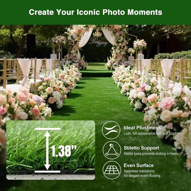 Alt view image 3 of 7 - Yescom 3-FT x 33-FT Wedding Event Turf Pre-cut Roll Party Instagrammable Spots Artificial Grass-1.38"H
