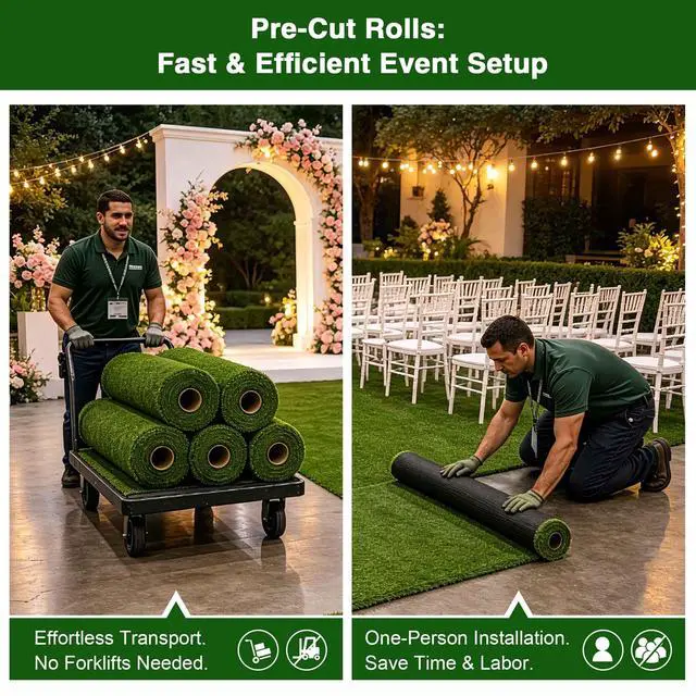 Alt view image 4 of 7 - Yescom 3-FT x 33-FT Wedding Event Turf Pre-cut Roll Party Instagrammable Spots Artificial Grass-1.38"H