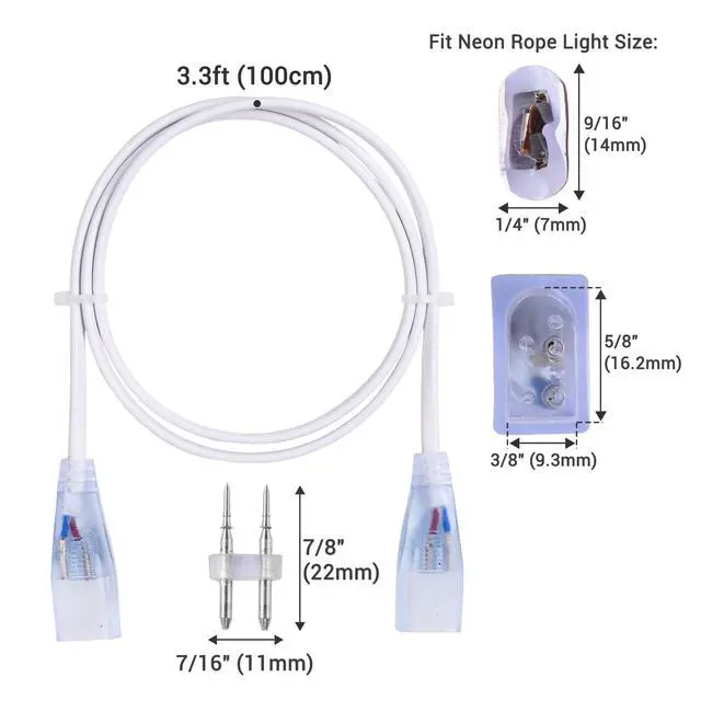 Alt view image 4 of 6 - Yescom BiLume 2700K 5-set 3ft 2-pin Neon Rope Light Connector Jumper Cable