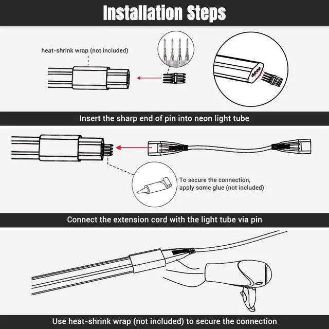 Alt view image 3 of 6 - Yescom BiLume RGBW 5-set 3ft 4-pin Neon Rope Light Connector Jumper Cable