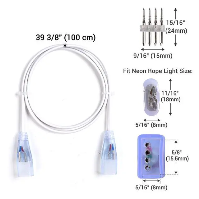 Alt view image 4 of 6 - Yescom BiLume RGBW 5-set 3ft 4-pin Neon Rope Light Connector Jumper Cable