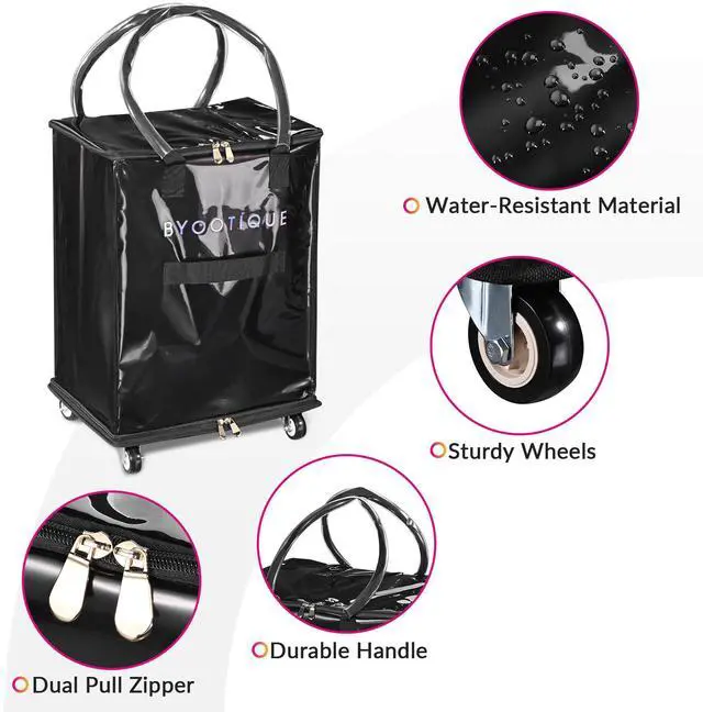Alt view image 7 of 7 - BYOOTIQUE 16" Grocery Bag on 5 Wheel Resuable Rolling Tote Shopping Storage 2 Pack,60L,66 Lbs Weight Capacity,Waterproof,PU Material,Reusable Shopping Trolley with Handle,for Laundry Event