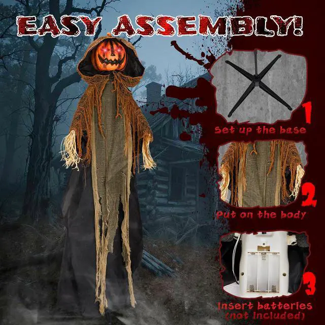 Alt view image 7 of 7 - Yescom 5.8ft Halloween Decorations Life Size Animatronics Pumpkin Ghost Sound-Actived Creepy Sound & Haunted House Props