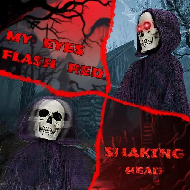 Alt view image 2 of 6 - Yescom 6ft Halloween Decorations Grim Reaper Sound-Actived Party Decor Chain Creepy Sound Scary Haunted House Props