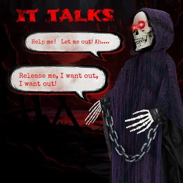 Alt view image 3 of 6 - Yescom 6ft Halloween Decorations Grim Reaper Sound-Actived Party Decor Chain Creepy Sound Scary Haunted House Props