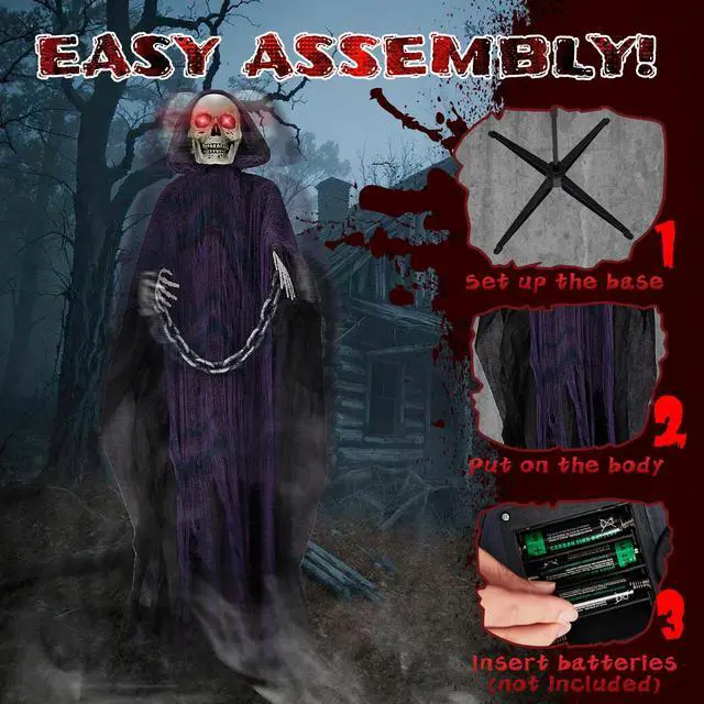 Alt view image 5 of 6 - Yescom 6ft Halloween Decorations Grim Reaper Sound-Actived Party Decor Chain Creepy Sound Scary Haunted House Props