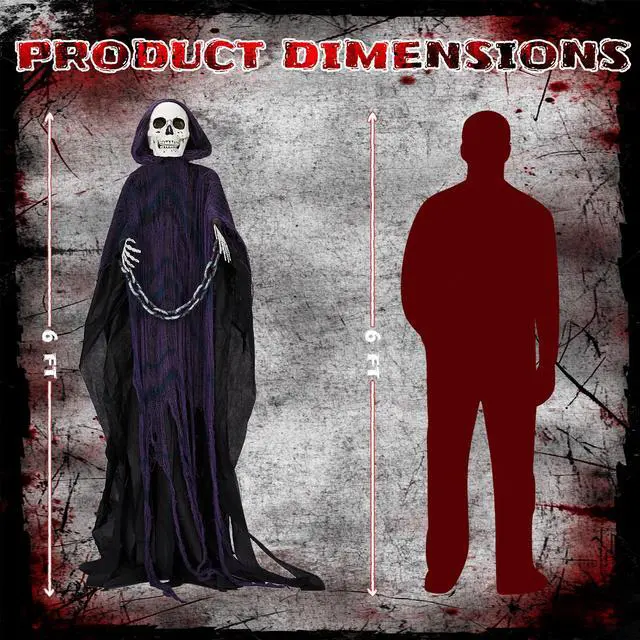 Alt view image 6 of 6 - Yescom 6ft Halloween Decorations Grim Reaper Sound-Actived Party Decor Chain Creepy Sound Scary Haunted House Props