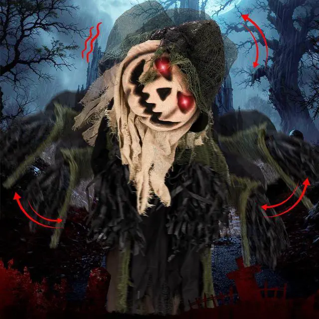 Alt view image 5 of 7 - Yescom 5.7ft Halloween Decorations Animatronics Wizard Pumpkin Face Sound-Actived Creepy Sound & Haunted House Props
