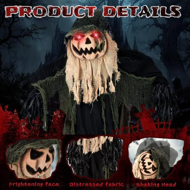 Alt view image 6 of 7 - Yescom 5.7ft Halloween Decorations Animatronics Wizard Pumpkin Face Sound-Actived Creepy Sound & Haunted House Props