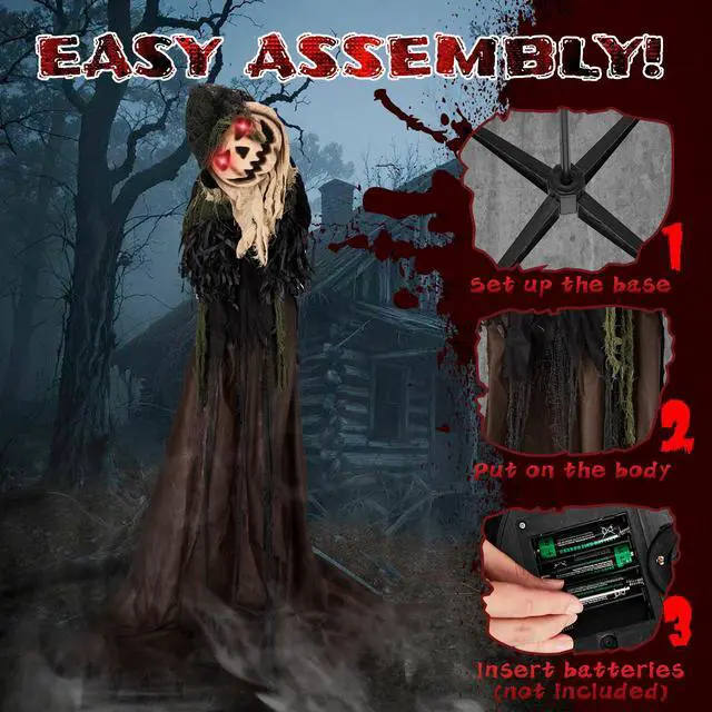 Alt view image 7 of 7 - Yescom 5.7ft Halloween Decorations Animatronics Wizard Pumpkin Face Sound-Actived Creepy Sound & Haunted House Props