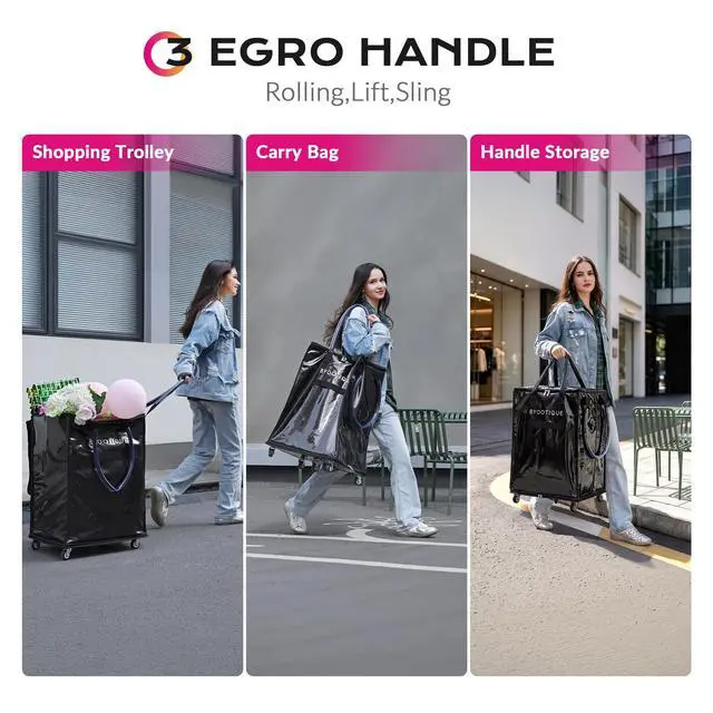 Alt view image 6 of 7 - Byootique 20" Rolling Tote Bag Grocery Bag on 5 Wheels for Travel MidnightGlitz