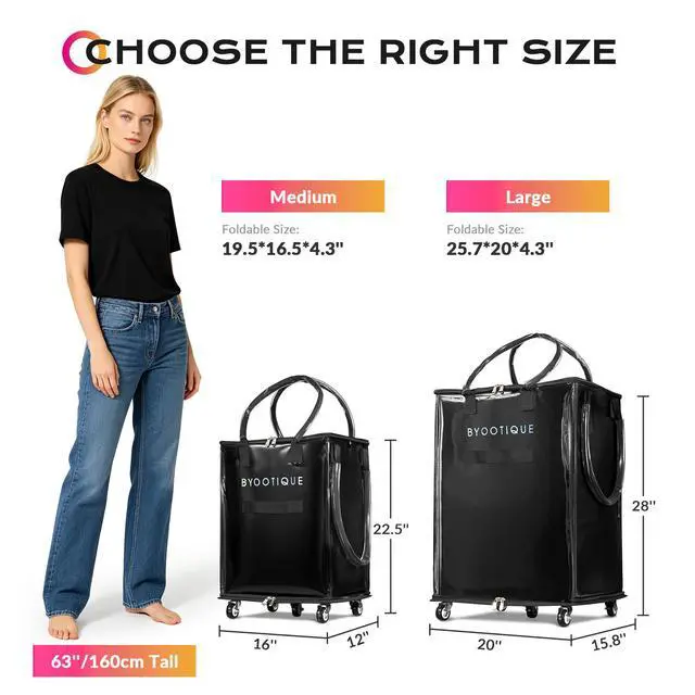 Alt view image 7 of 7 - Byootique 20" Rolling Tote Bag Grocery Bag on 5 Wheels for Travel MidnightGlitz