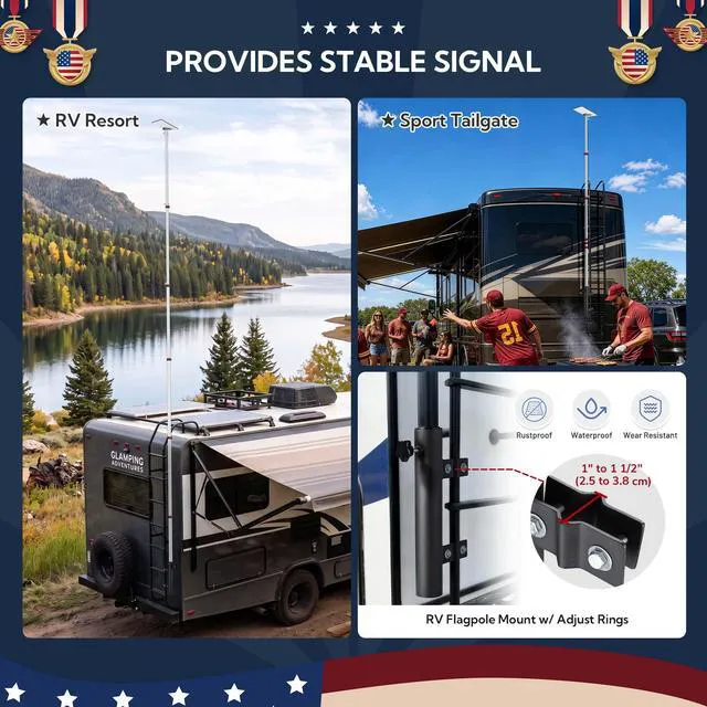 Alt view image 2 of 7 - Yescom EZ GO 30ft Starlink Mini Pole Mount Kit with Ladder Mount & Adapter | Starlink Telescopic Pole and Ground Mount Kit for Off-Grid Camping, Live Broadcast, Includes Portable Flagpole Bag, Silver