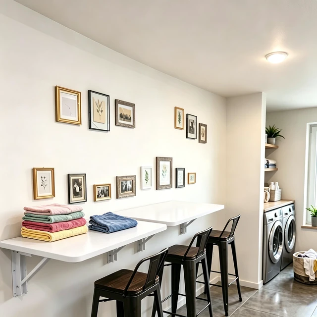 Alt view image 3 of 7 - Yescom Wall Mounted Folding Desk 48 Inch 2 Pack Floating Drop Leaf Bar Table White Mounted Folding Bar Desk 2 Independent Panels Holds 100 Lbs