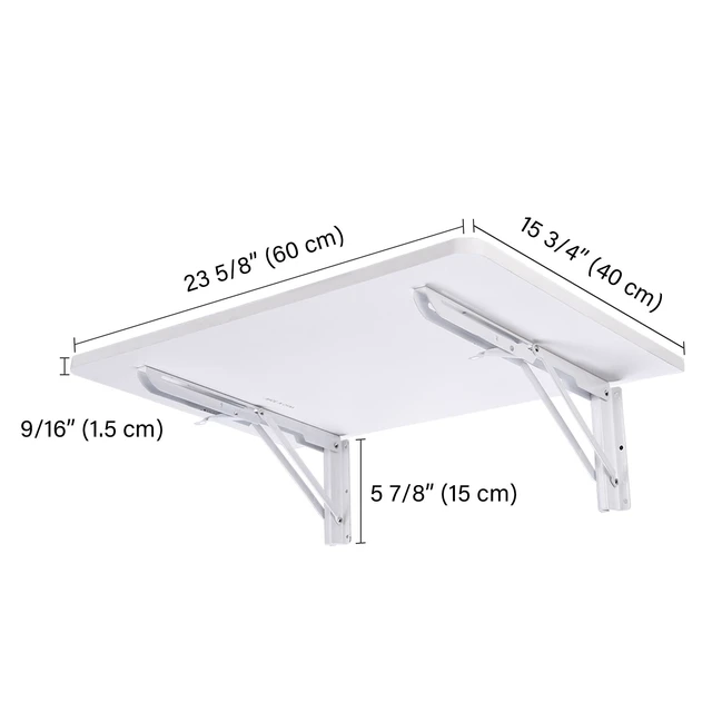 Alt view image 4 of 7 - Yescom Wall Mounted Folding Desk 48 Inch 2 Pack Floating Drop Leaf Bar Table White Mounted Folding Bar Desk 2 Independent Panels Holds 100 Lbs