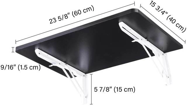 Alt view image 7 of 7 - Yescom Wall Mounted Folding Desk 72 Inch 3 Pack Floating Drop Leaf Bar Table Black 72" Wall Mounted Folding Bar Desk Holds 150 Lbs Total for Outdoor Patio