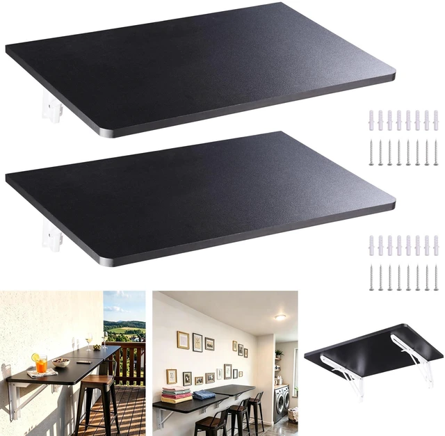 Main image of Yescom Wall Mounted Folding Desk 48 Inch 2 Pack Floating Drop Leaf Bar Table Black Mounted Folding Bar Desk 2 Independent Panels Holds 100 Lbs